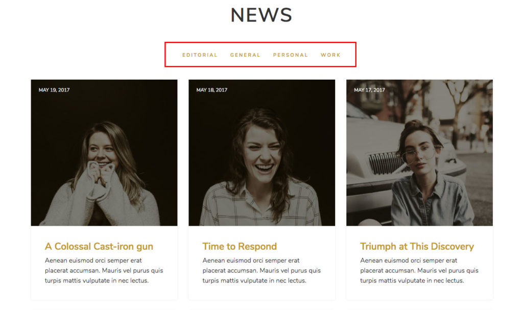 Rovigo's category list menu