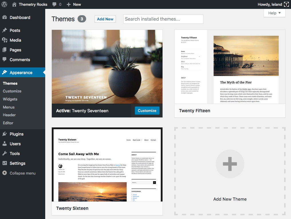 WordPress themes screen